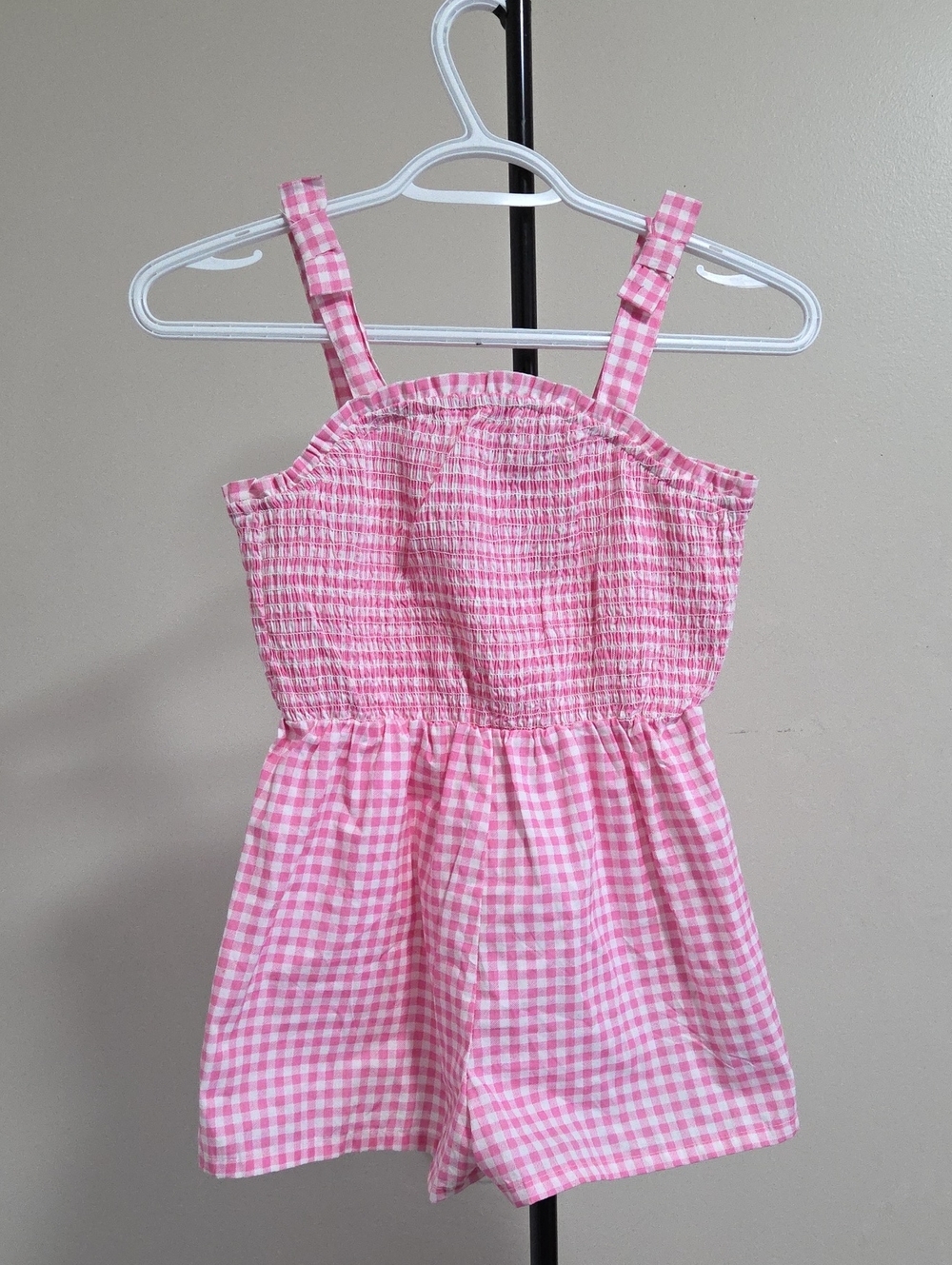 Tommy Hilfiger Pink Gingham Smocked Romper